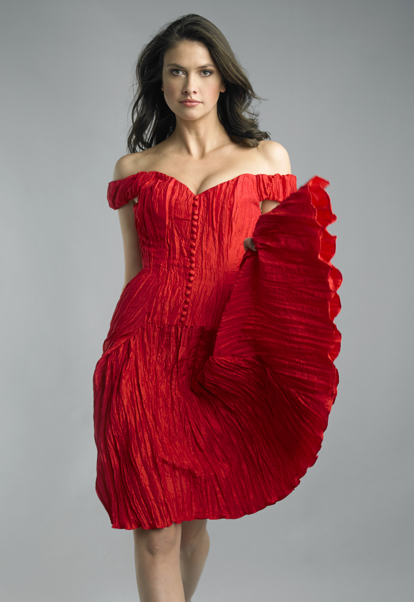 Crimson Ruffle Off-Shoulder Cocktail Dress