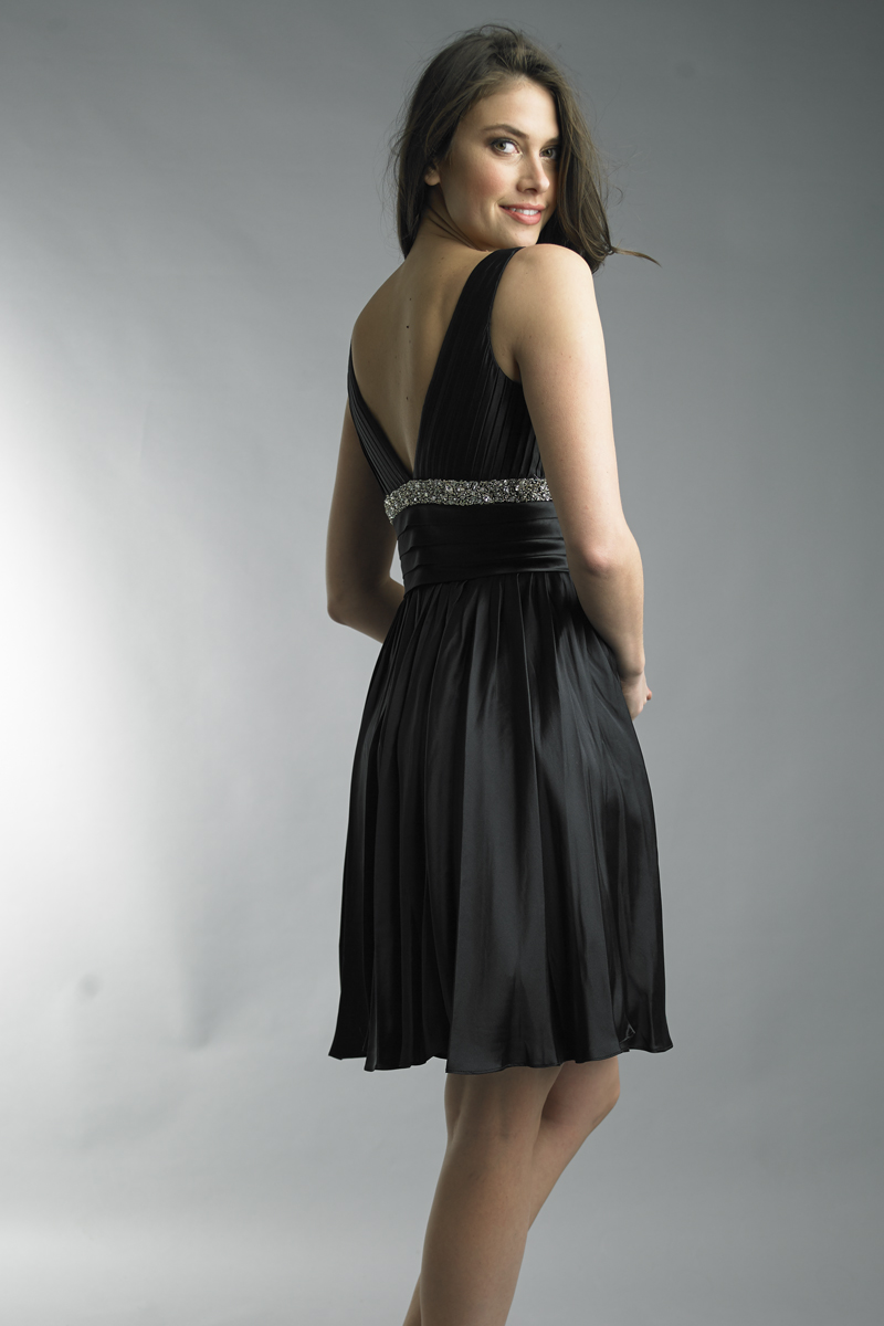 Beaded Empire Pleated Cocktail Dress