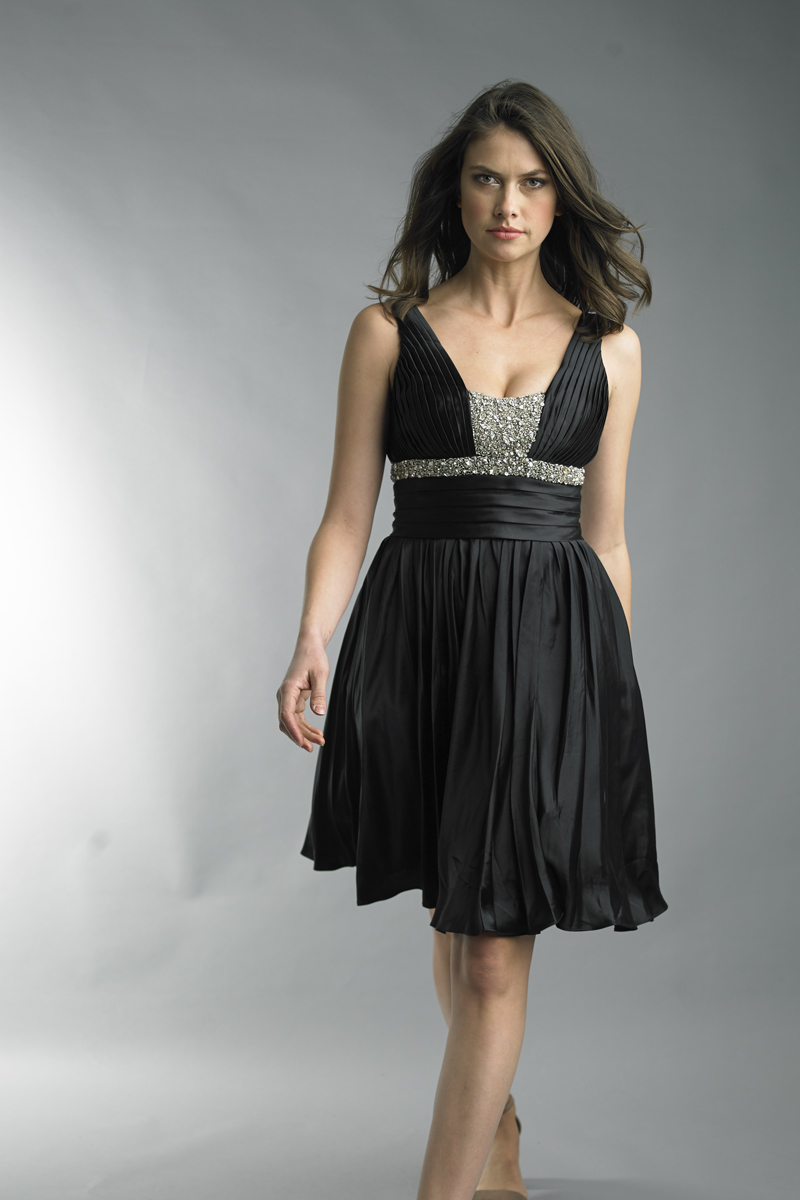 Beaded Empire Pleated Cocktail Dress