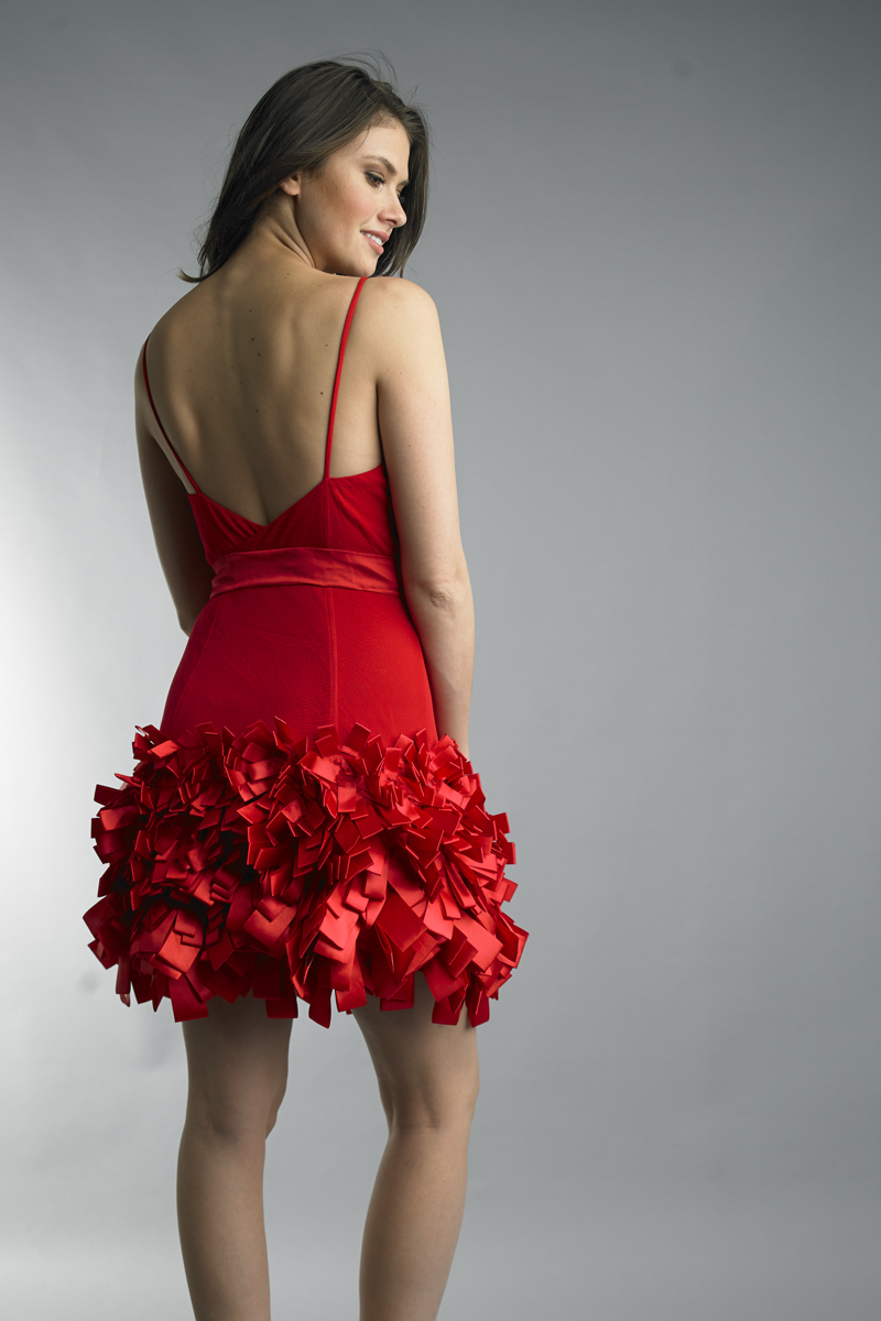 Crimson Sweetheart Ruffle Cocktail Dress