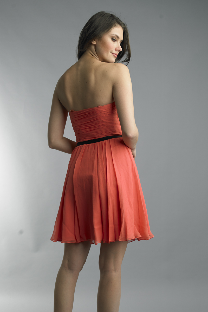 Lace-Up Ruched Strapless Cocktail Dress