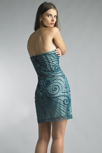 Strapless beaded cocktail dress