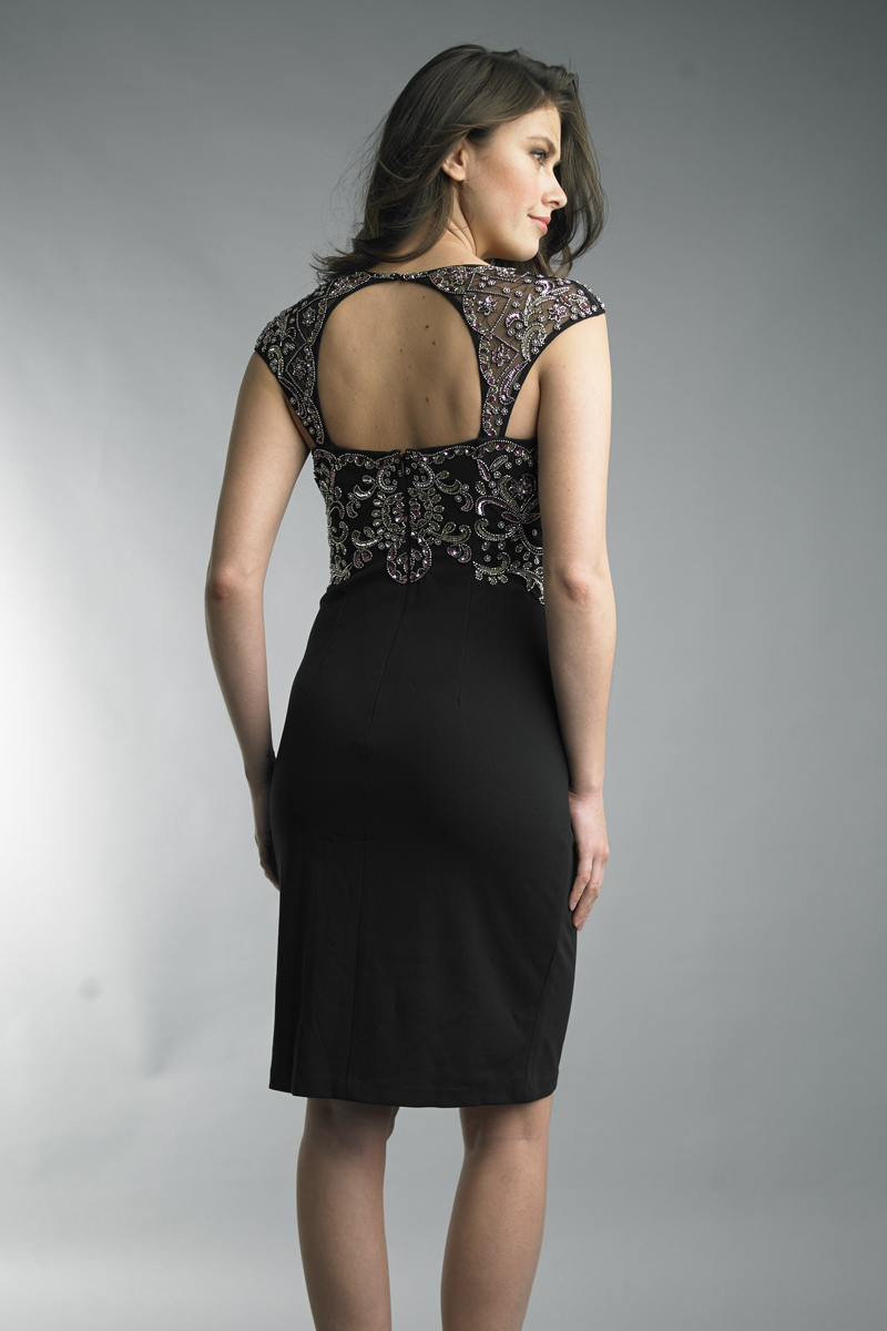 Beaded cap sleeve cocktail dress