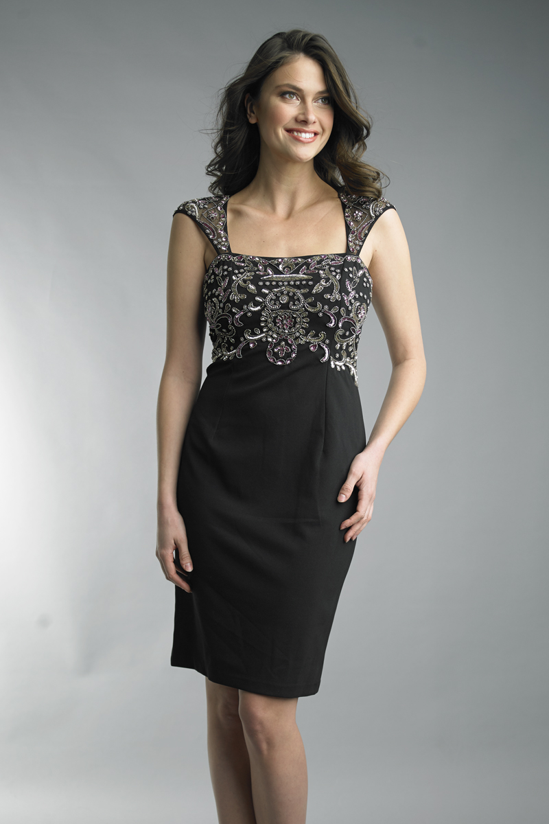 Beaded cap sleeve cocktail dress