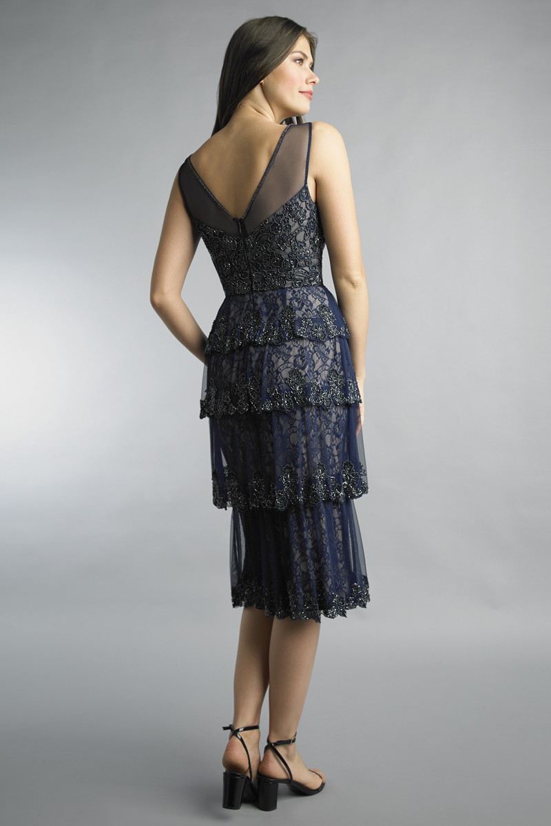 Tiered Lace Sequin Cocktail Dress