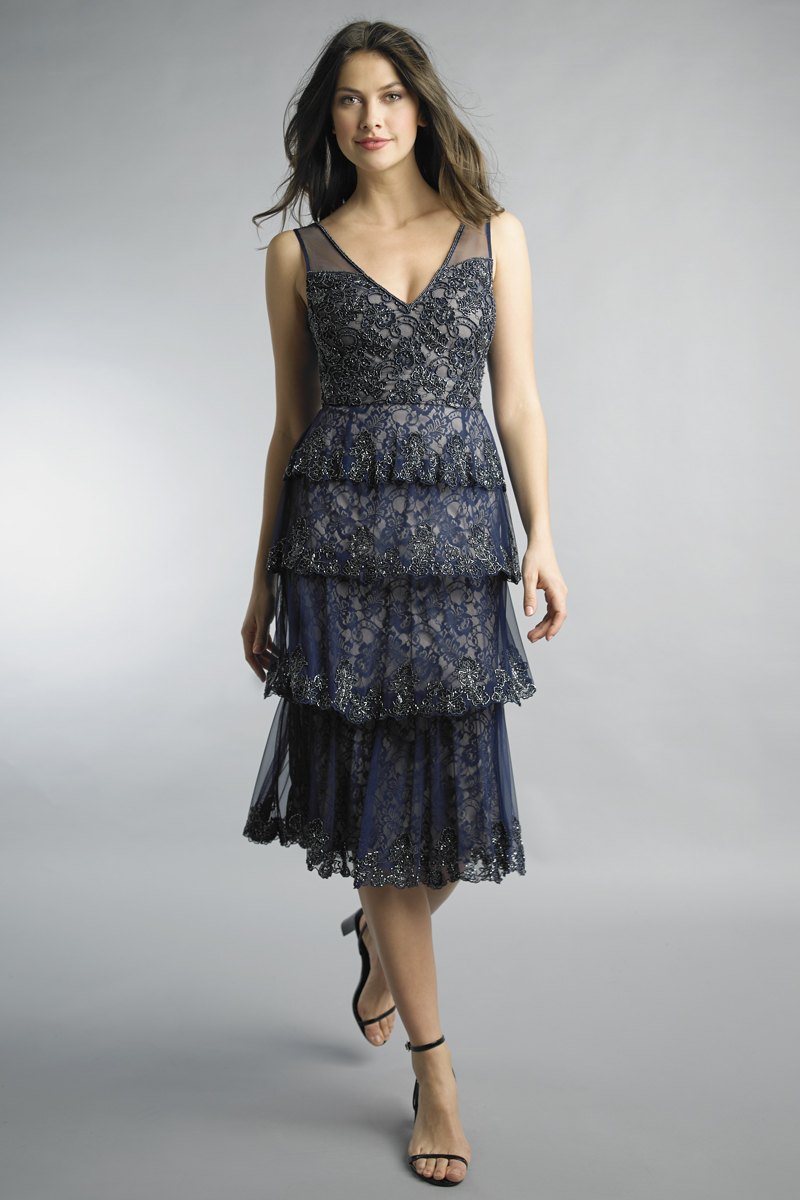Tiered Lace Sequin Cocktail Dress