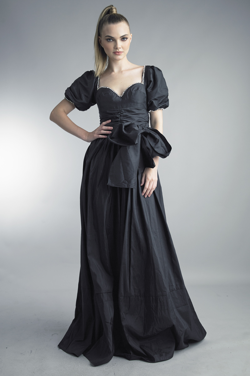 Crystal Sweetheart Puff-Sleeve Gown