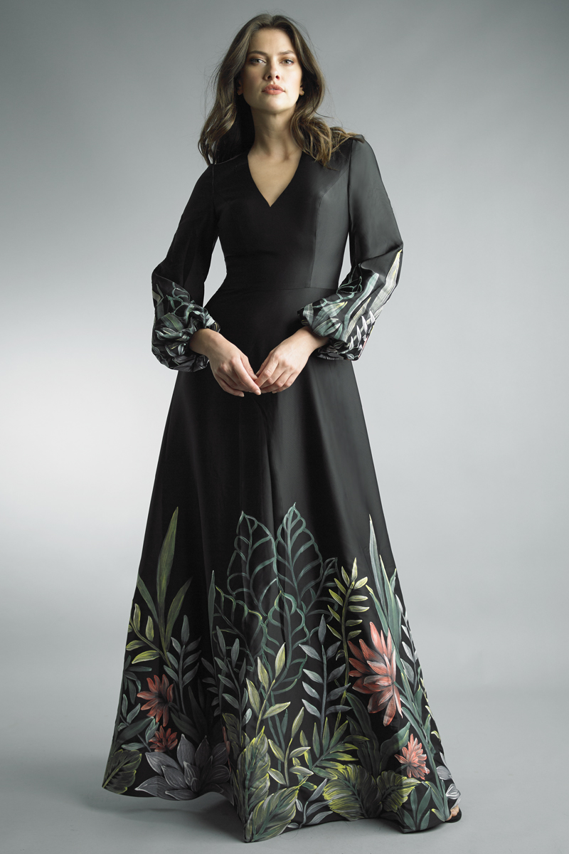 Botanical Painted V-Neck Gown