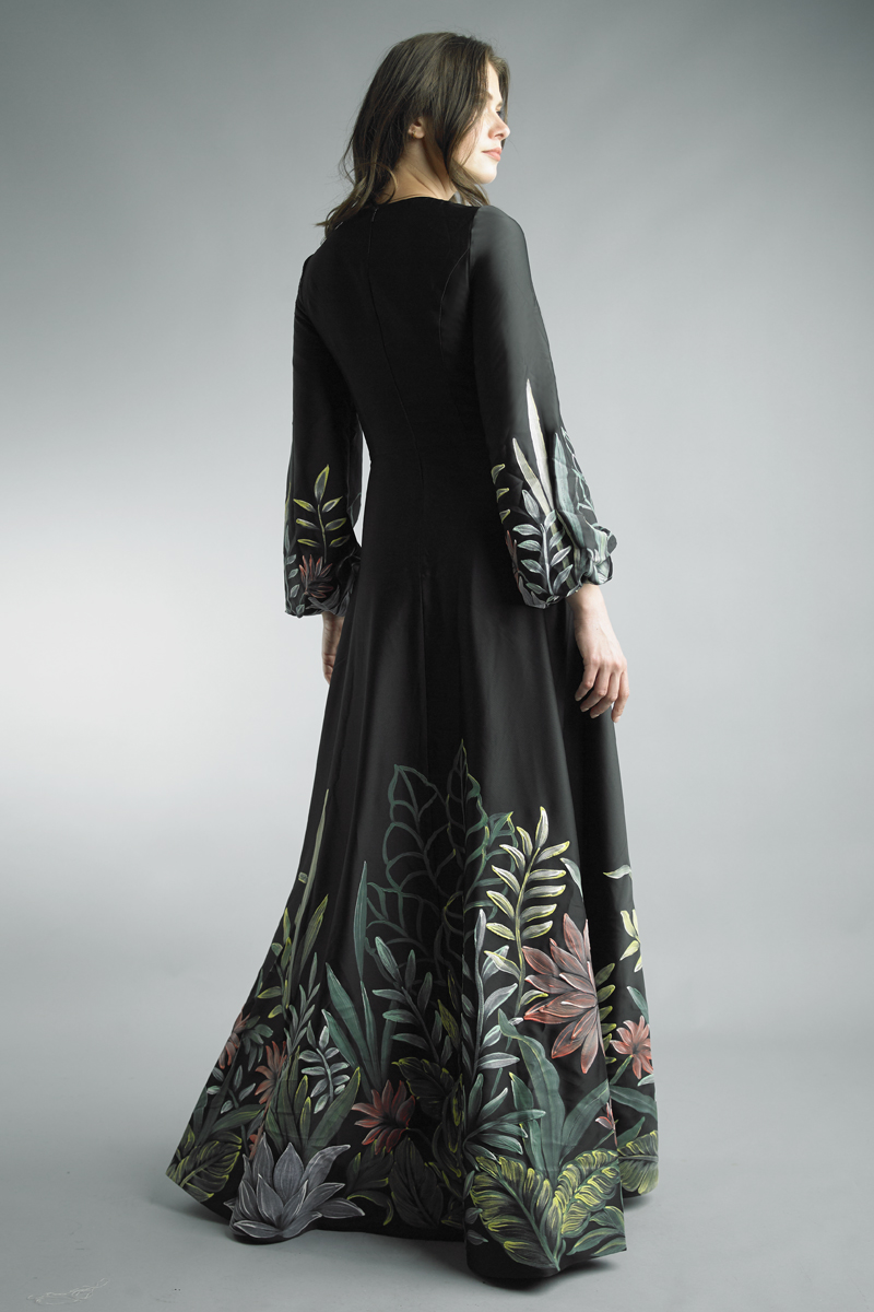 Botanical Silk Charmeuse Evening Gown