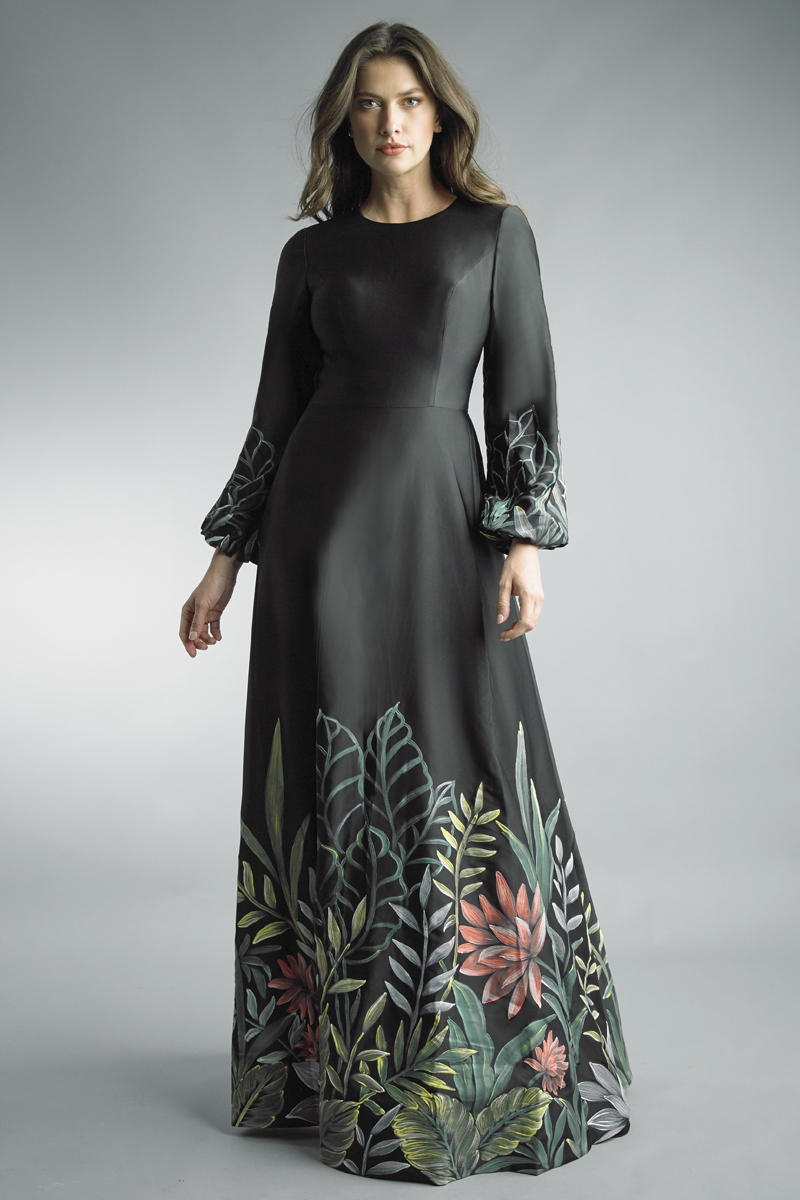 Botanical Silk Charmeuse Evening Gown
