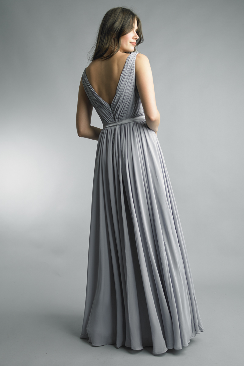 Crystal Embellished Pleated Evening Gown