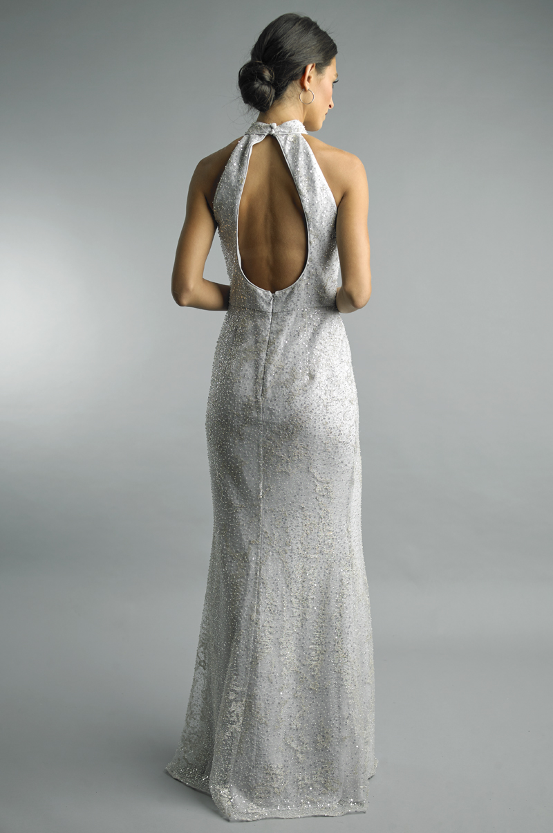 Sequin Halter Column Gown