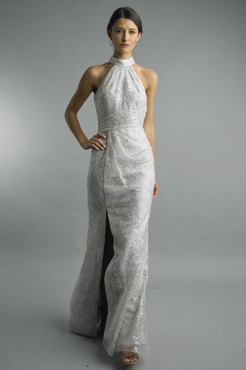 Sequin Halter Column Gown
