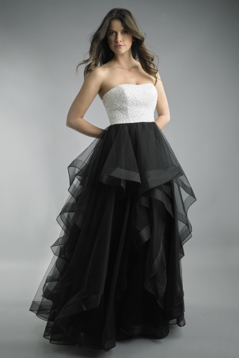 Pearl tiered strapless gown