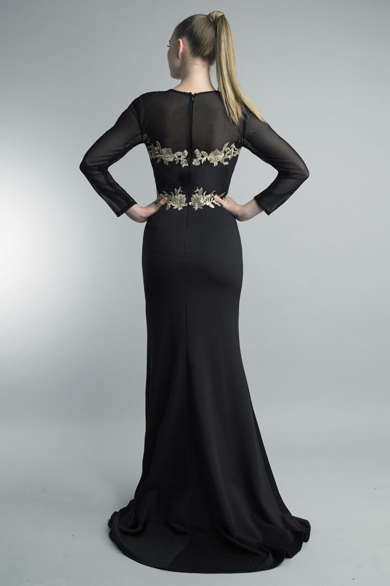 Gold-Embroidered Mermaid Evening Gown