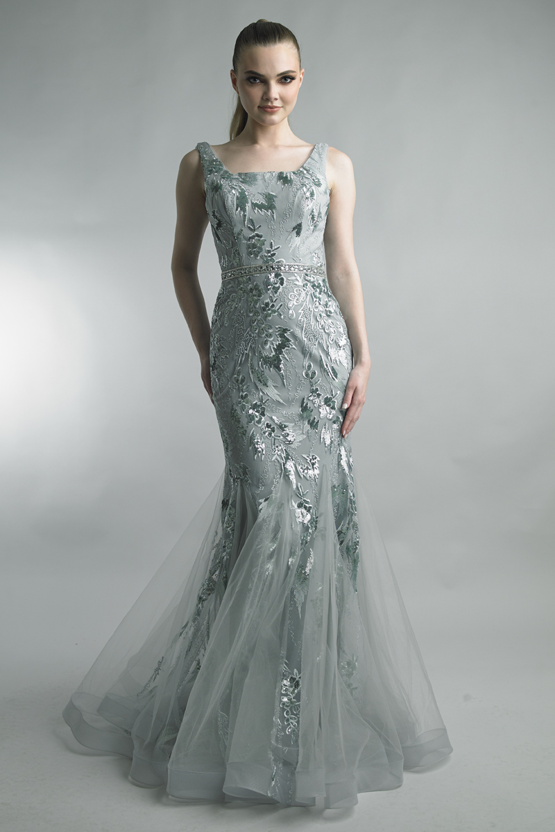 Sequin Embellished Mermaid Tulle Gown