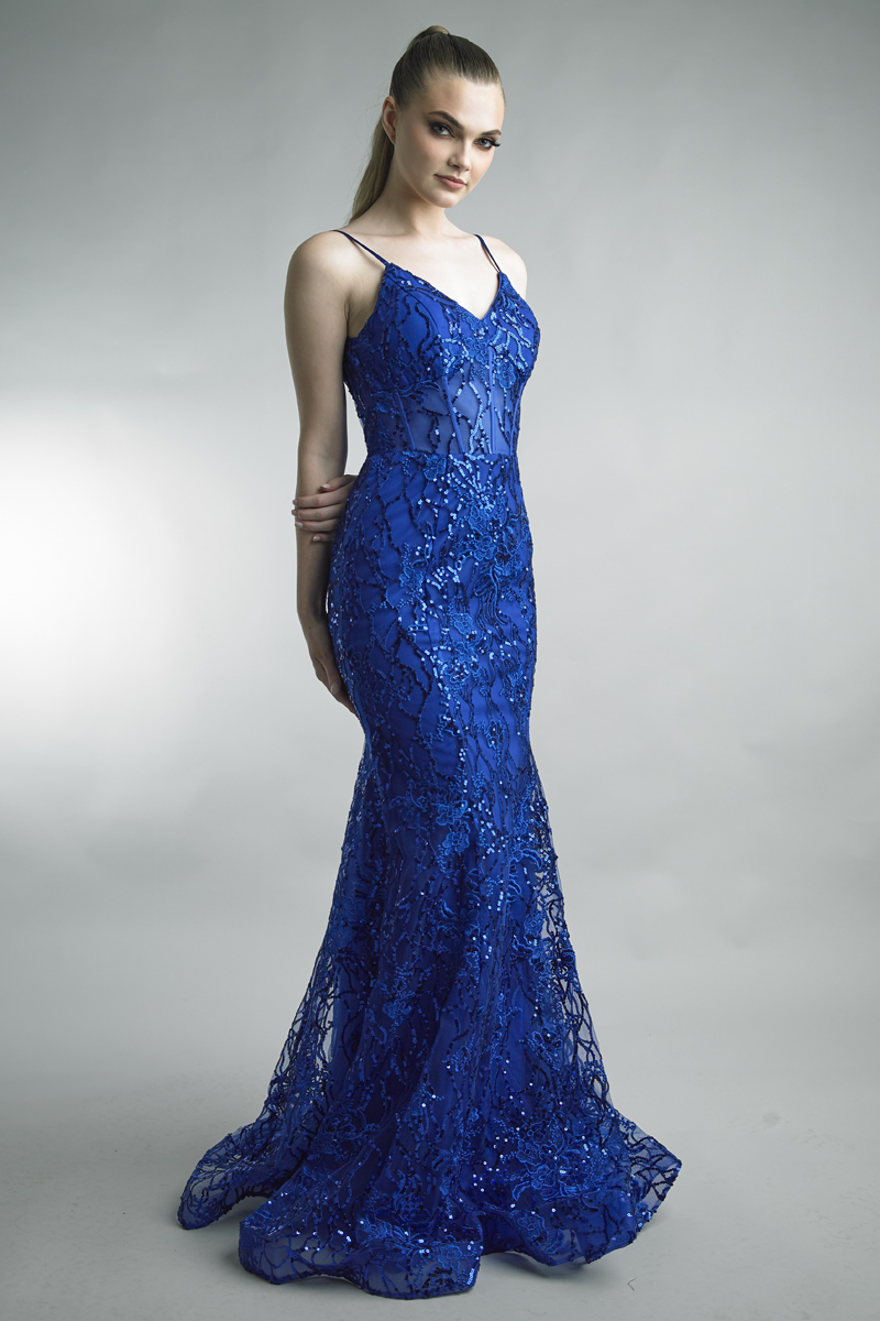 Sequined Lace Mermaid Gown