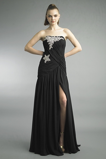 Crystal Leaf Strapless Evening Gown