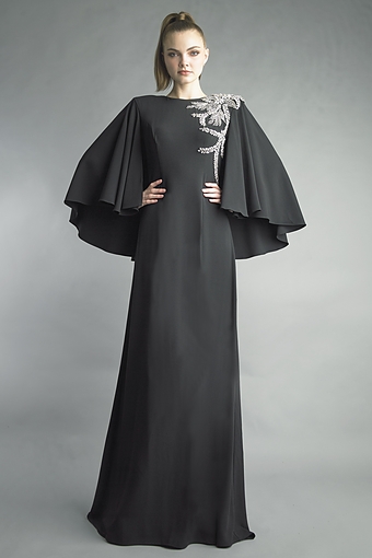 Crystal Leaf Capelet Evening Gown