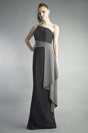One-Shoulder Colorblock Evening Gown