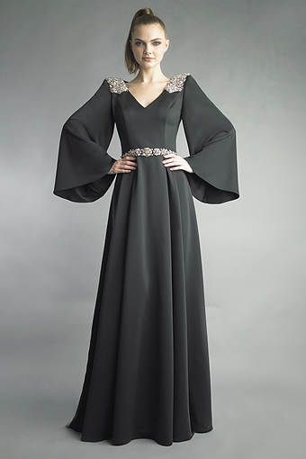 Crystal Bell-Sleeve Gown