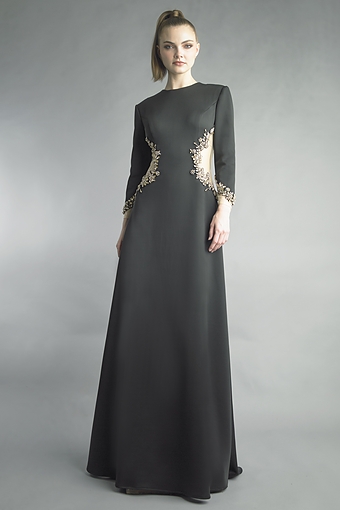 Embroidered Side Panel Evening Gown