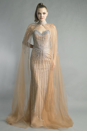 Beaded Sweetheart Gown with Crystal Cape