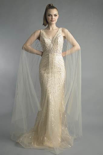 Embellished Cape Gown