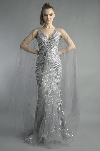 Embellished Cape Gown