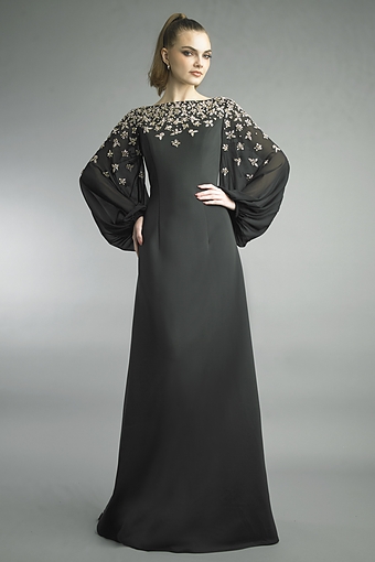 Gold Sequin Bell-Sleeve Evening Gown