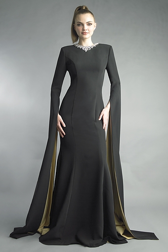 Crystal Collar Cape Gown