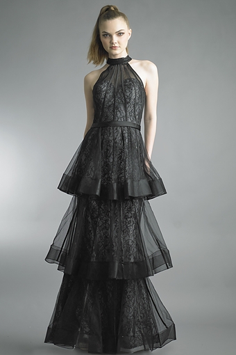Tiered Lace Halter Gown