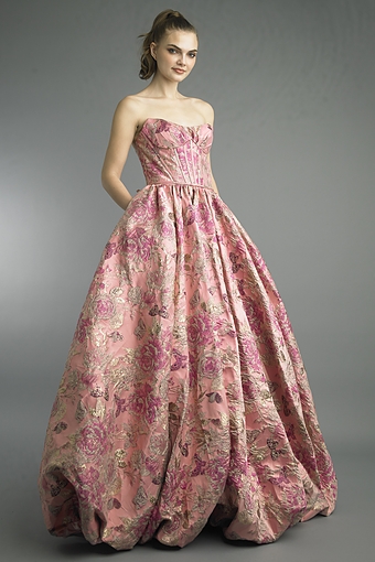 Floral Jacquard Strapless Ballgown