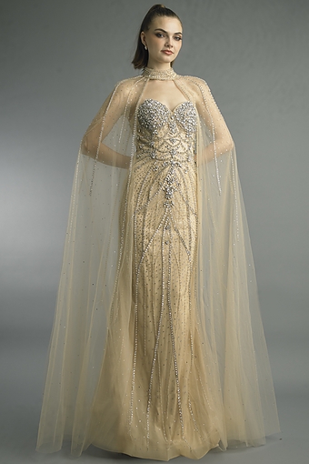 Crystal Beaded Sweetheart Gown with Cape