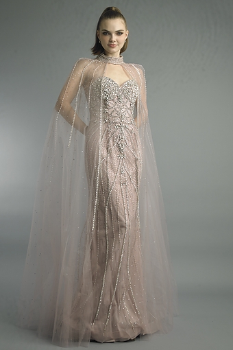 Crystal Beaded Sweetheart Gown with Cape