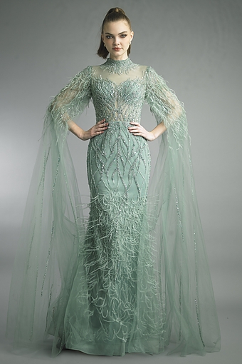 Feather Cape Mermaid Gown