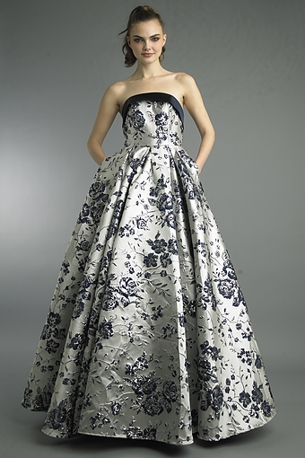 Floral Jacquard Strapless Ballgown