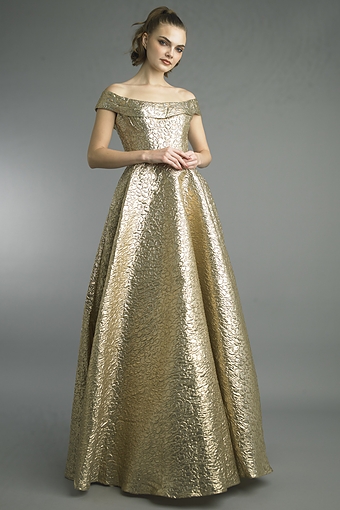 Metallic Jacquard Off-Shoulder Ballgown
