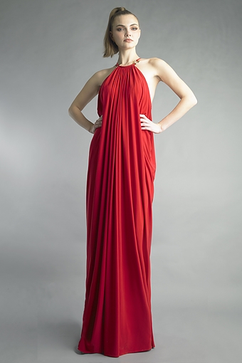 Halter Pleated Column Gown