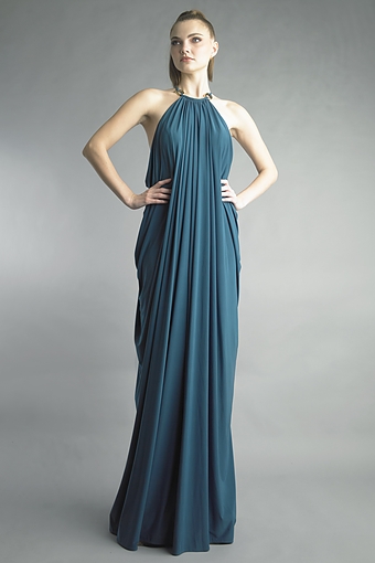Halter Pleated Column Gown