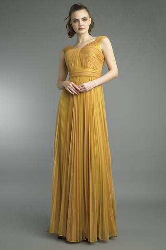 Pleated Gold Draped Gown