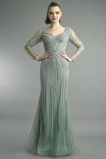 Sunburst Beaded Tulle Gown