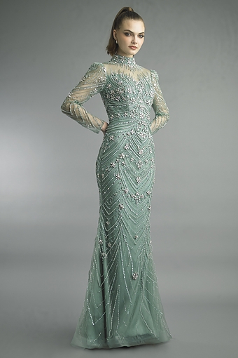 Embellished High-Neck Gown