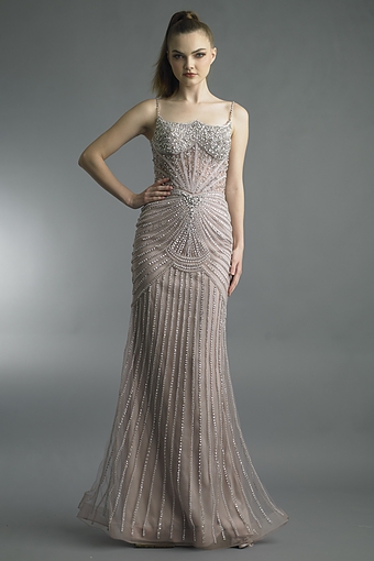 Beaded Art Deco Sweep Gown