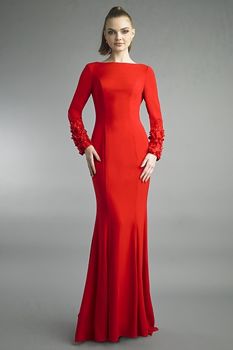Floral Cuff Crepe Gown