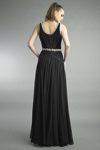 Pleated Chiffon Crystal Gown