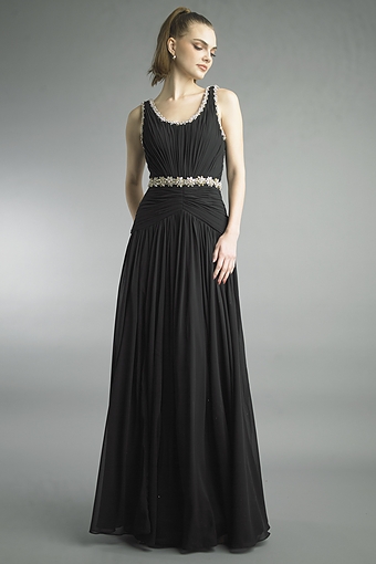 Pleated Chiffon Crystal Gown