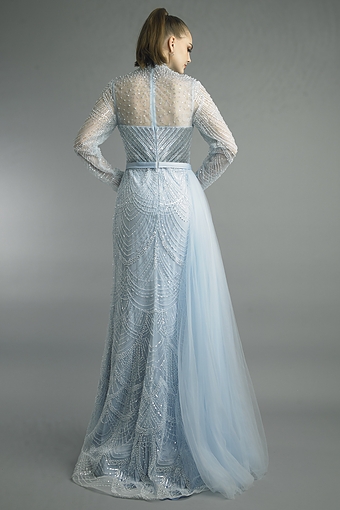 Beaded High-Neck Tulle Gown