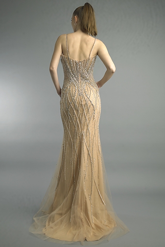 Beaded V-Neck Mermaid Gown