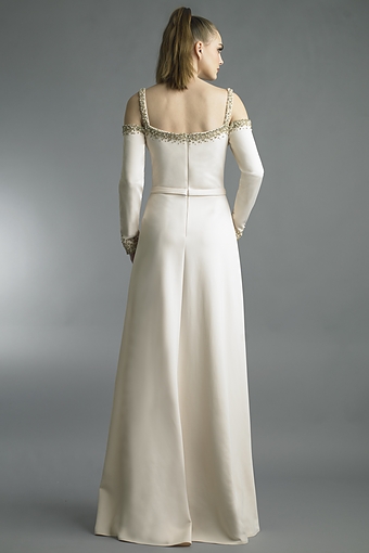 Pearl-Trimmed Cold-Shoulder Silk Gown